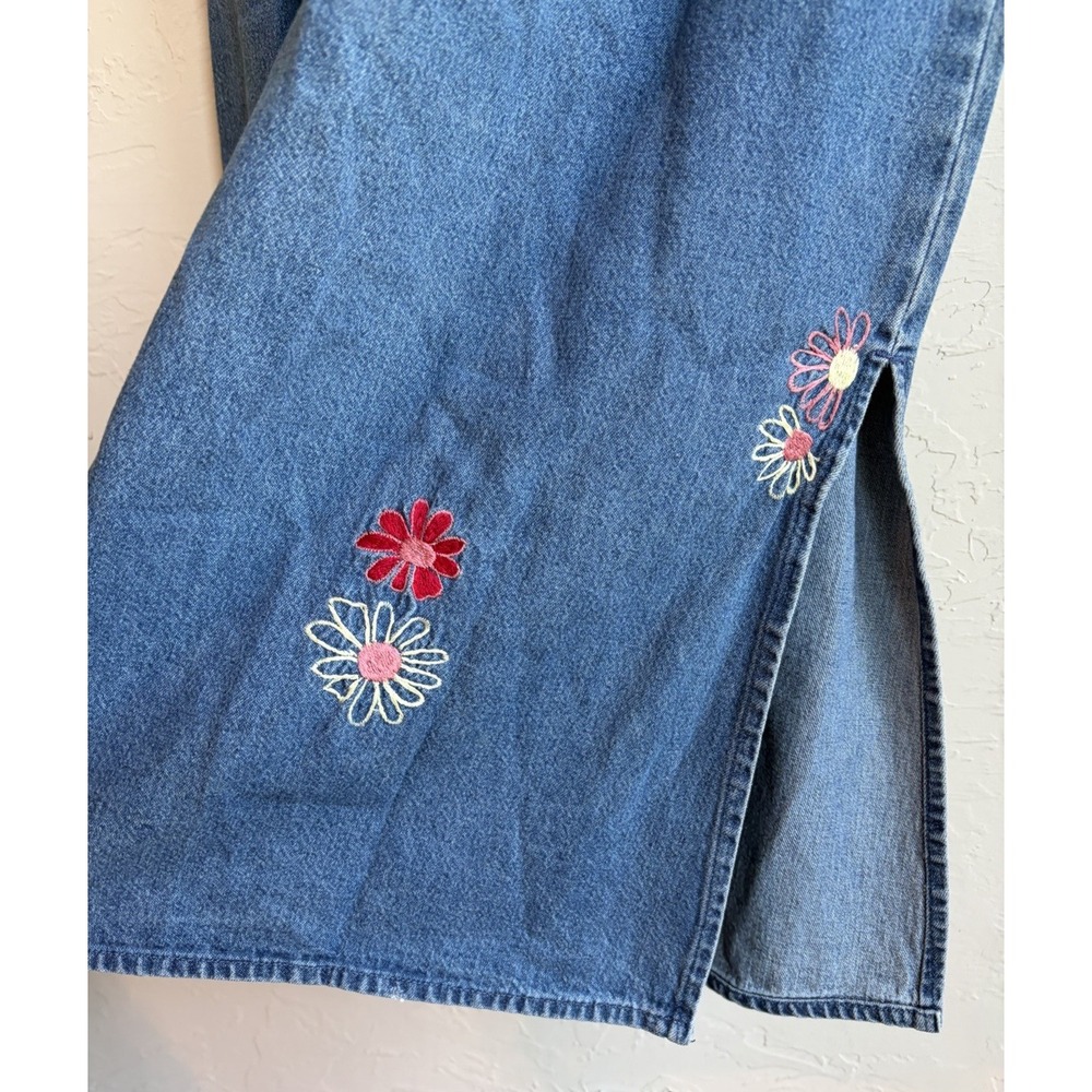 Vintage 90s Y2K Agapo Denim Overall Midi Maxi Dress 1X Embroidered Cottagecore - Picture 5 of 7